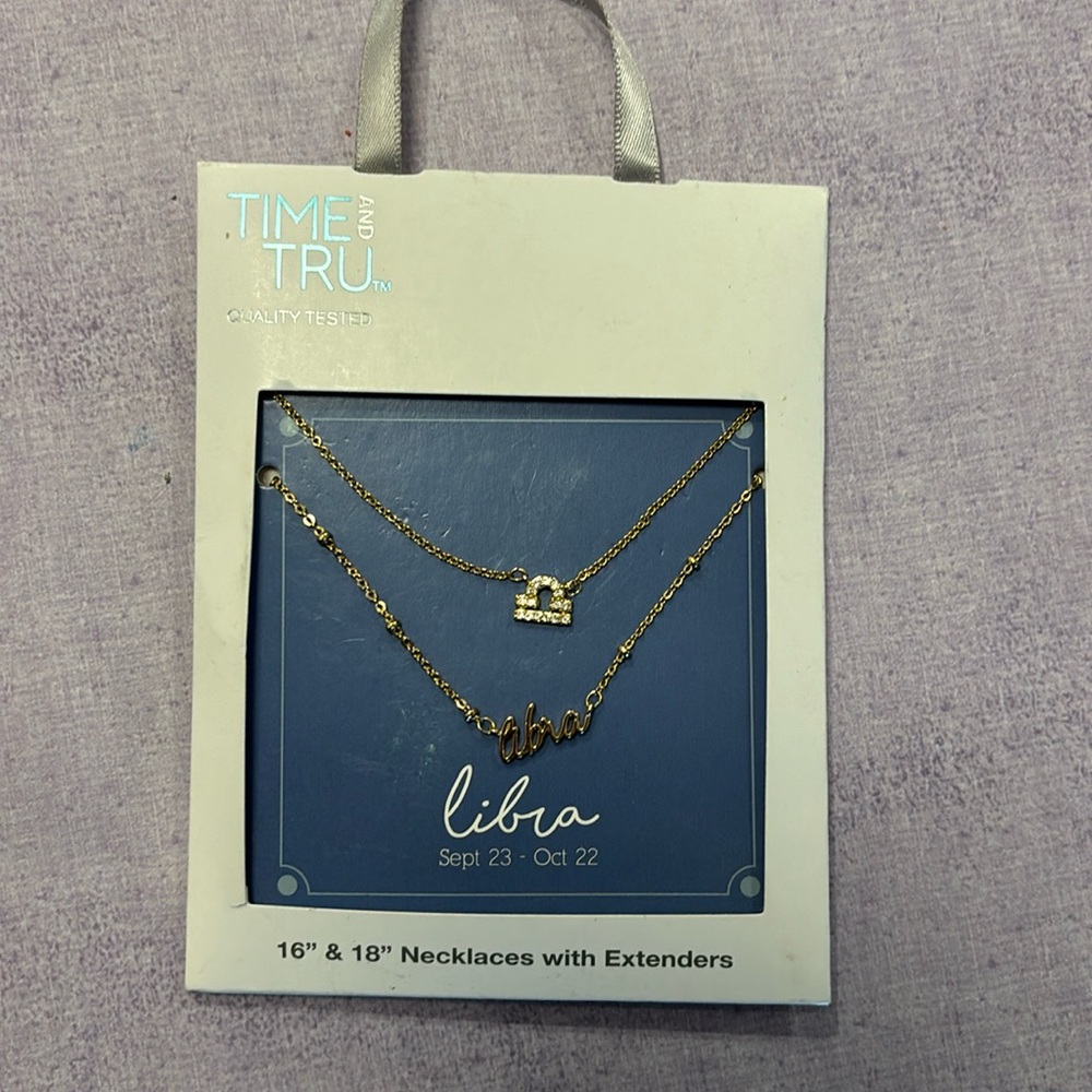 Silver toned Libra zodiac sign necklace set #zodiacnecklace